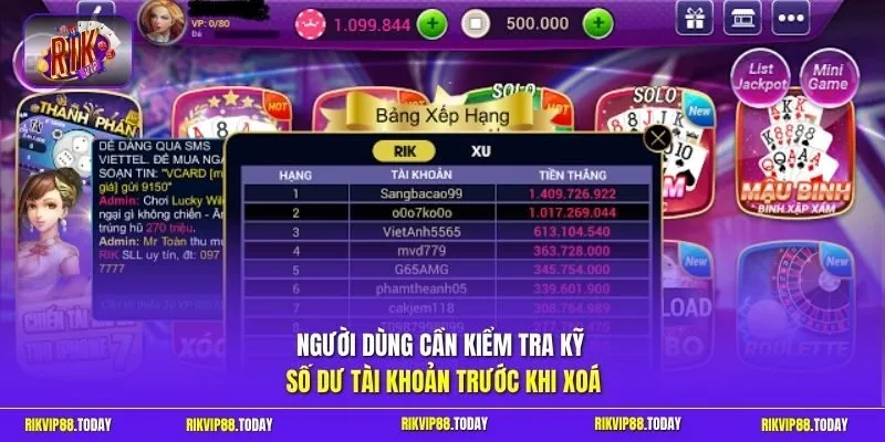 Người dùng cần kiểm tra kỹ số dư tài khoản trước khi xoá